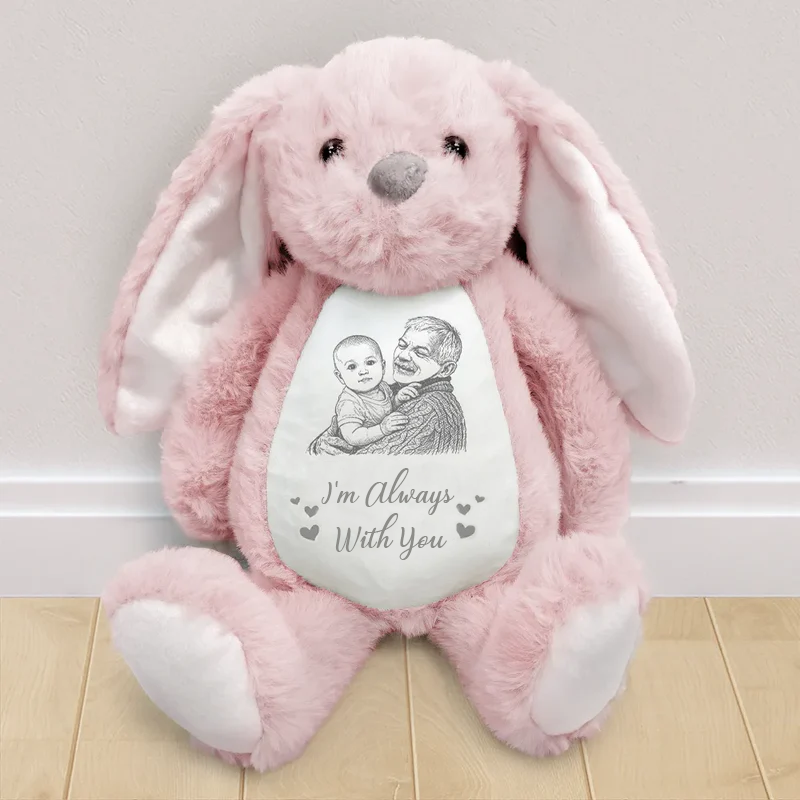 Personalized Photo Pencil Sketch with Text Soft Toy Bunny Kids Easter Gifts