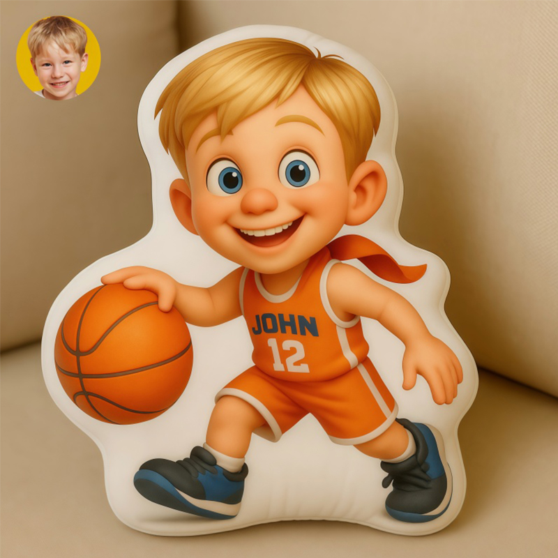 Personalized Basketball Player Pixar Style Pillow with Custom Name and Face Gift For Basketball Players and Kids