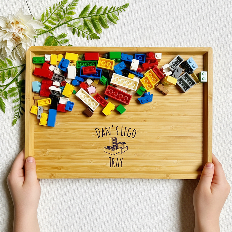 Personalized Building Block Storage Tray Wooden Custom Name Kids Organizer Gift