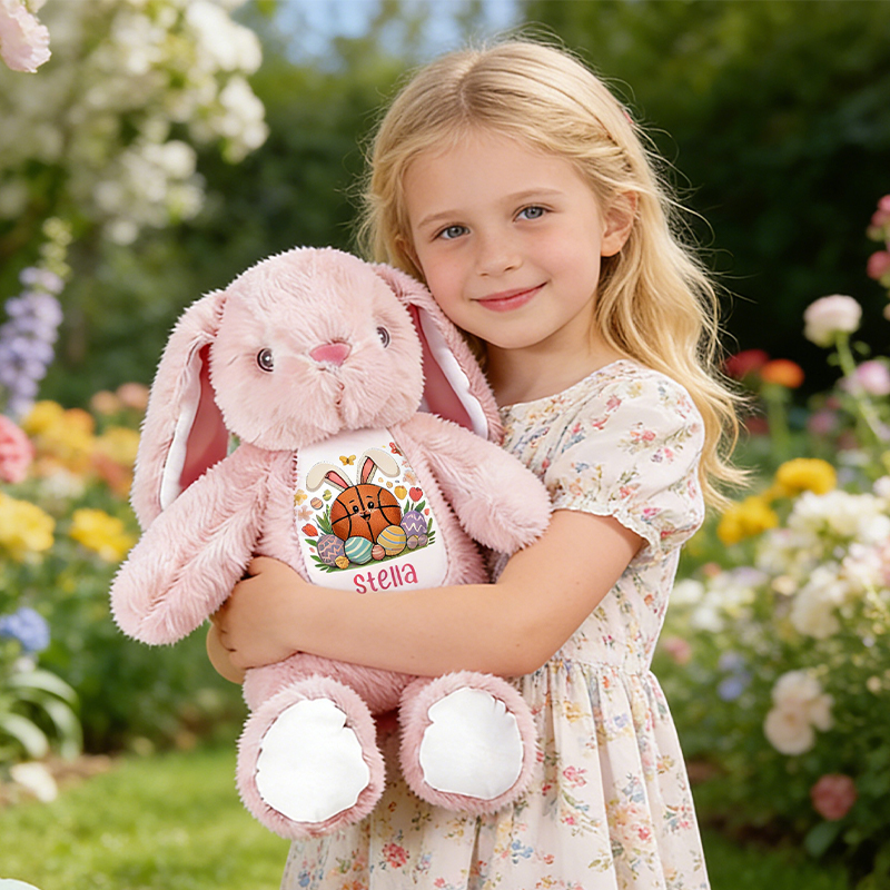 Personalized Basketball Bunny Easter Plush with Custom Name Stuffed Animal for Toddlers & Kids Easter Gift