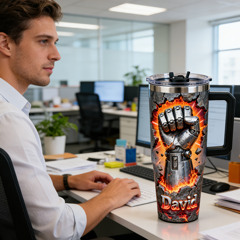 Personalized Mechanical Boxing Fist Tumbler with Custom Name for MMA & Combat Sports Enthusiasts