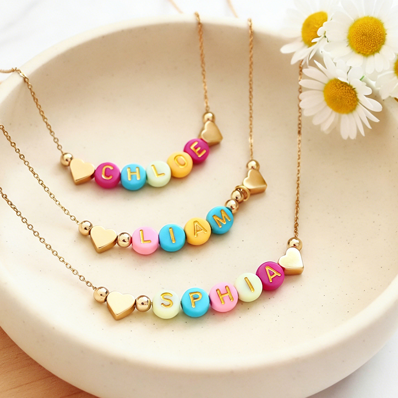 Personalized Kids Easter Name Necklace Gold-Plated Custom Letter Choker  Bunny Daisy Heart Easter Basket Stuffer for Girls