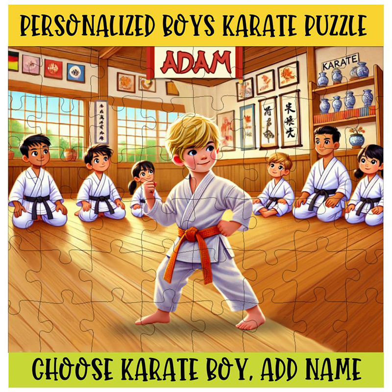 Personalized Karate Boy Puzzle Custom Name Jigsaw for Martial Arts Loving Kids Karate Party Favor Learning Toy Martial Arts Puzzle