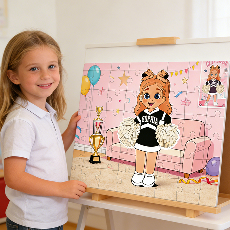 Personalized Pink Cheerleading Girl Puzzle with Custom Name Fun Activity for Cheerleading Enthusiasts