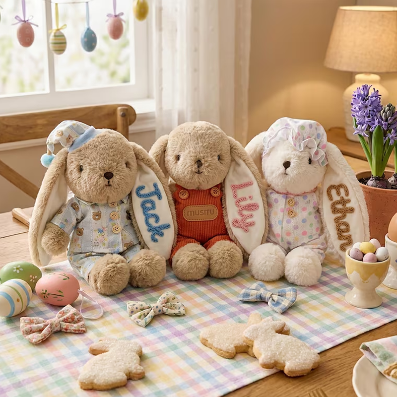 Personalized Easter Bunny Plush Custom Name Embroidered Rabbit Doll 6 Outfit Styles Easter Gift for Kids Easter Basket Gift Bunny Keepsake