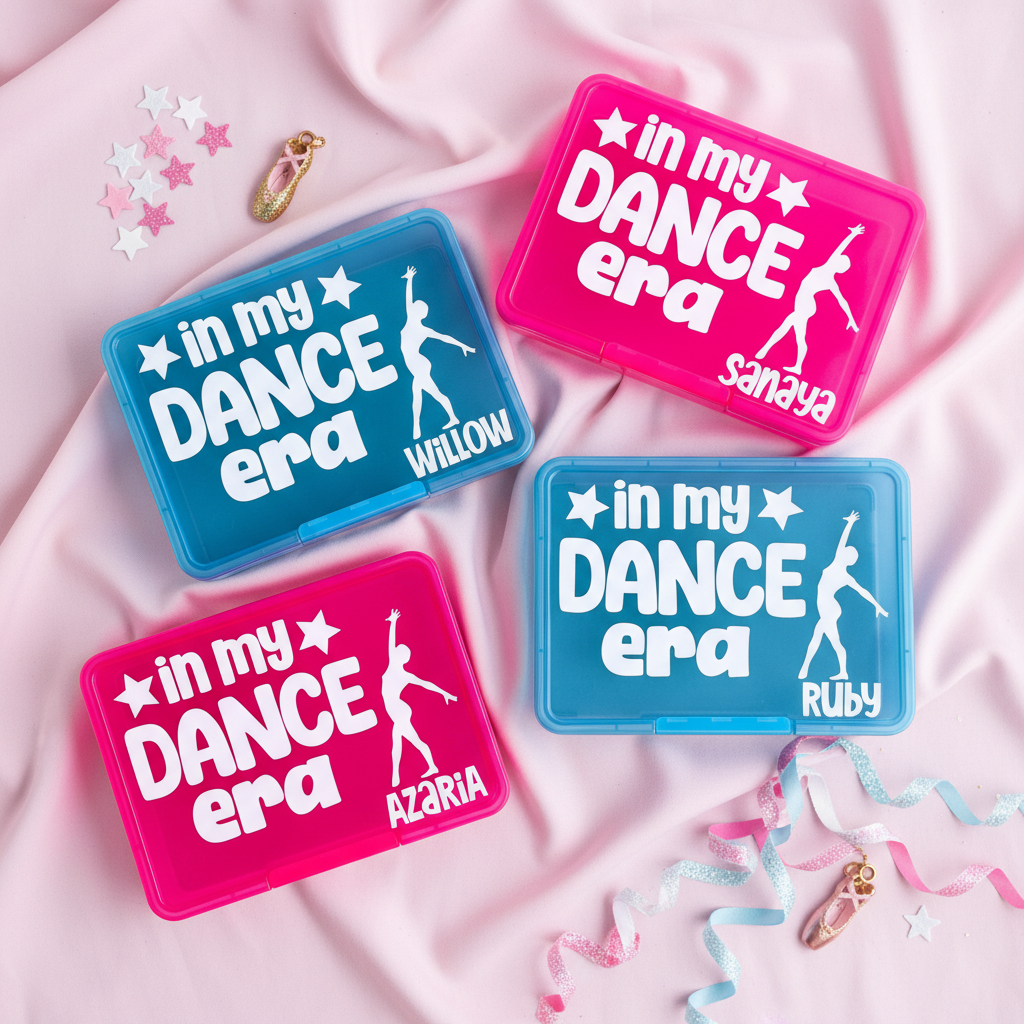 Personalized Dance Gymnastics Cheer Snack Box 3 Sizes Custom Plastic Divided Treat Case Kids Recital Competition Fuel Organizer