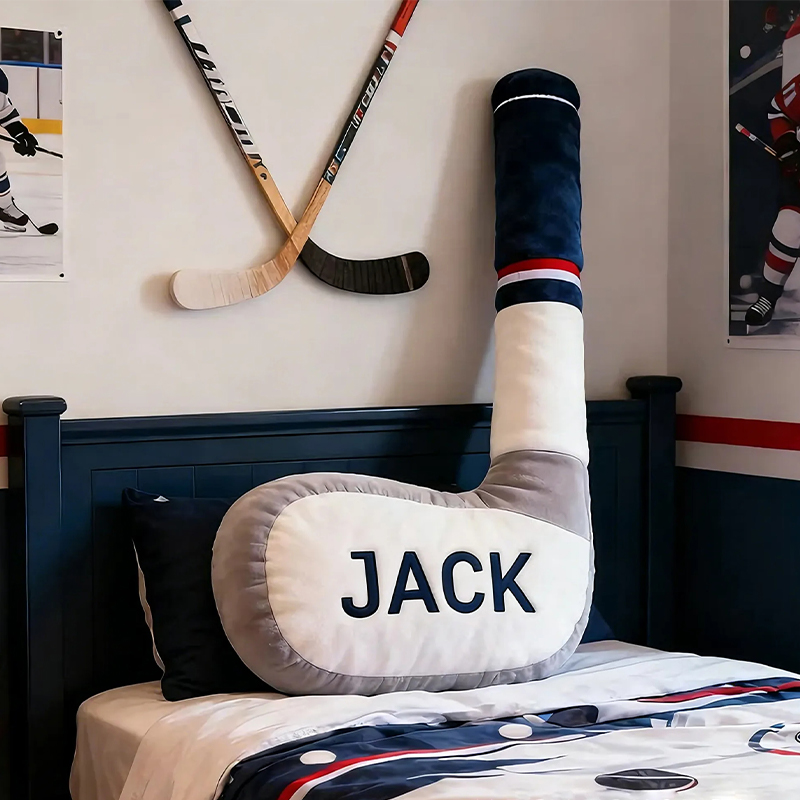 Personalized Ice Hockey Stick Pillow with Custom Name for Kids’ Playrooms and Bedrooms 