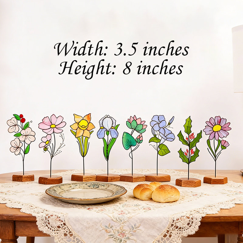 Personalized Stained Glass Birth Flower Plant with Stake Custom Birthday Suncatcher Gift for Mom Grandma Mother's Day Gifts