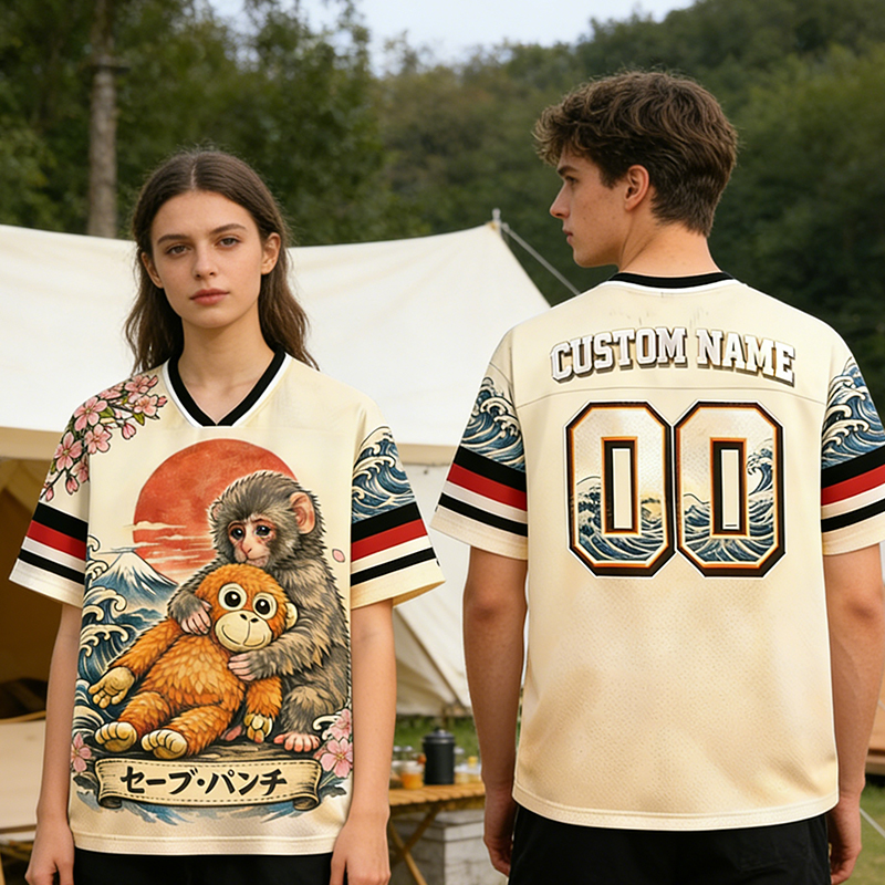 Personalized "Safe Punch" Ukiyo-E Style Jersey Custom Name & Number for Japanese Art & Animal Lovers