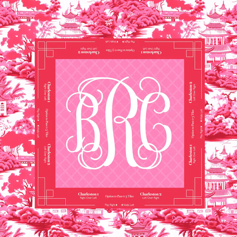 Personalized Pink Toile Monogrammed Mahjong Mat Custom Name Waterproof Non Slip Elegant Table Protector Gift Mahjong Mat