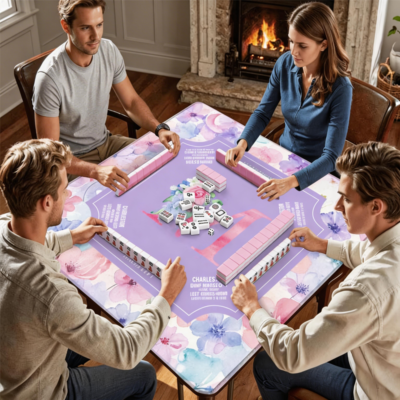 Personalized Monogram Flower Letter Mahjong Mat Custom Name Waterproof Non Slip Elegant Table Protector Gift Mahjong Mat