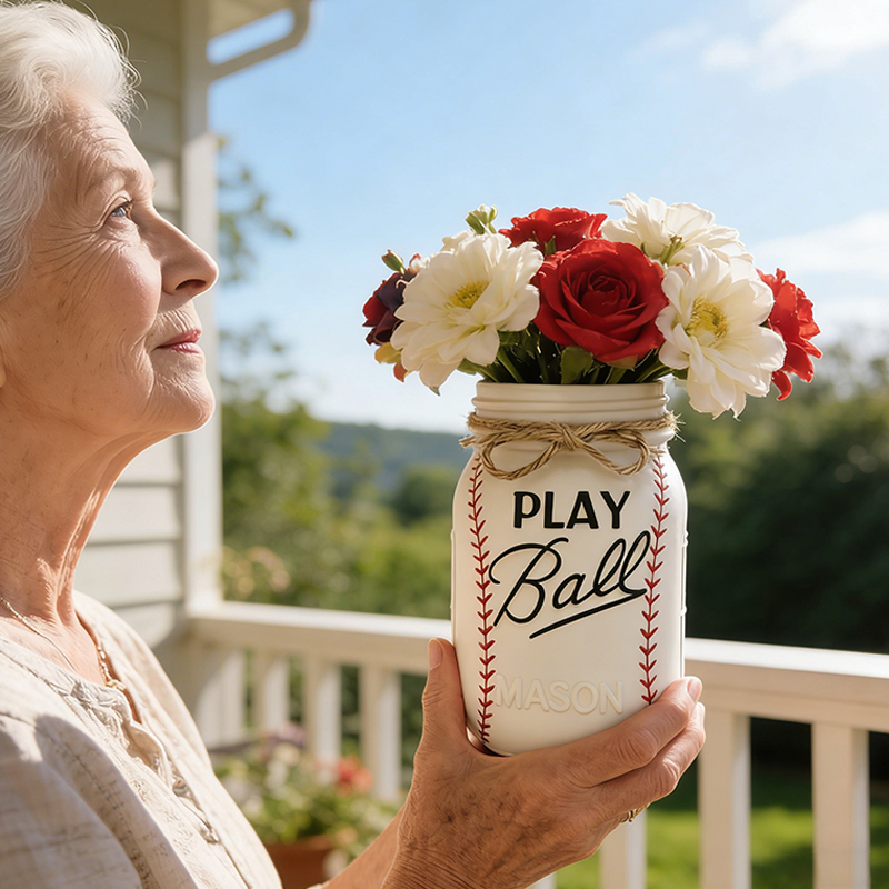 Personalized Baseball 3D Printed Vase with Custom Name for Sports Fans and Families Mothers Day Gift