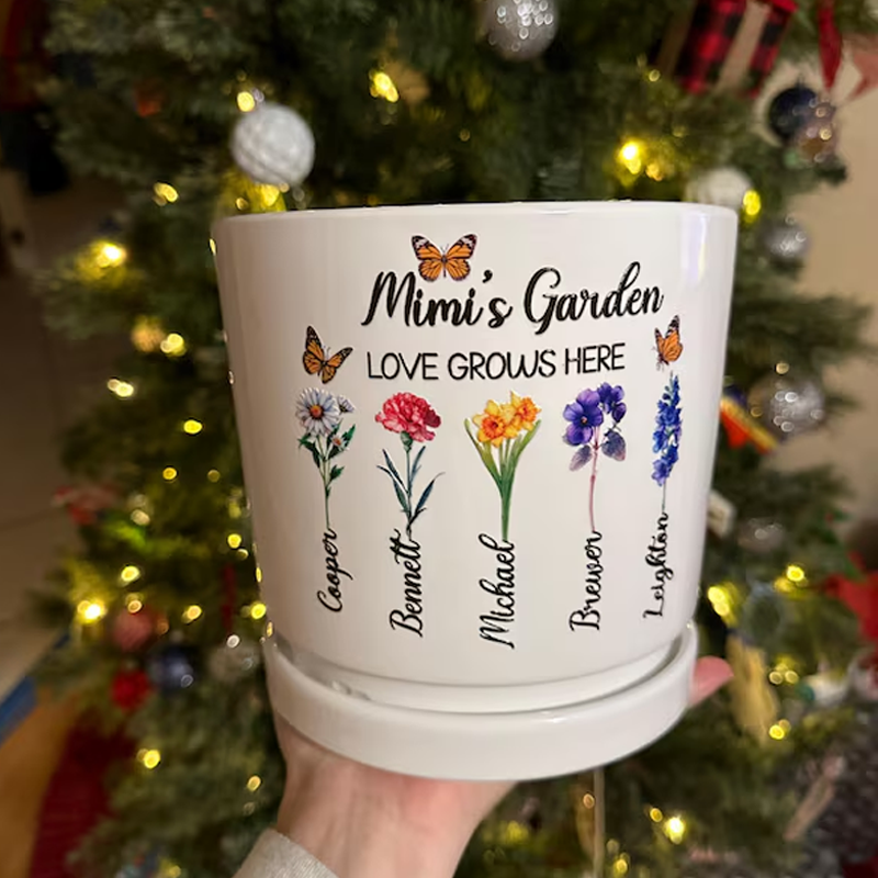 Personalized Gifts for Mom Mom Birthday Gift Ceramic Pot Birth Flower Mom Gifts from Daughter Grandmas Garden Plant Pot