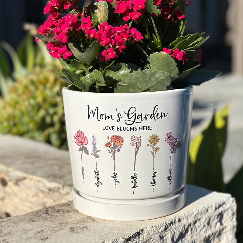 Personalized Mom's Garden Birth Month Flower Pot Grandmas Garden Gift for Grandma Birth Flower Mom Gifts from Daughter