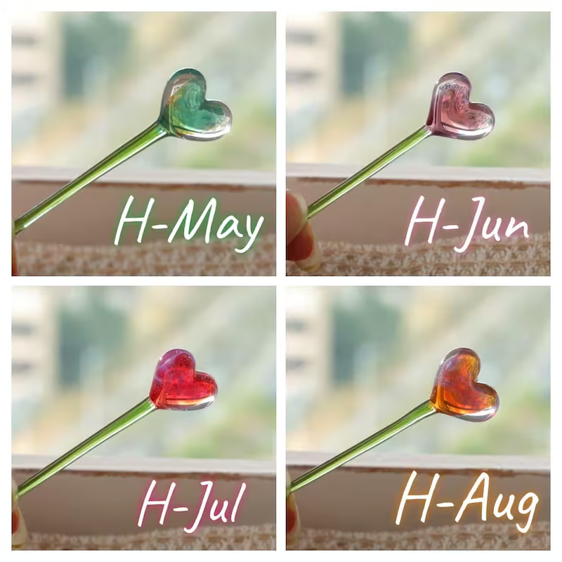 Hand Heart Blown Glass Flower Bouquet with Birth Month Heart & Birthstone – Topper Mother's Day Gift for Her