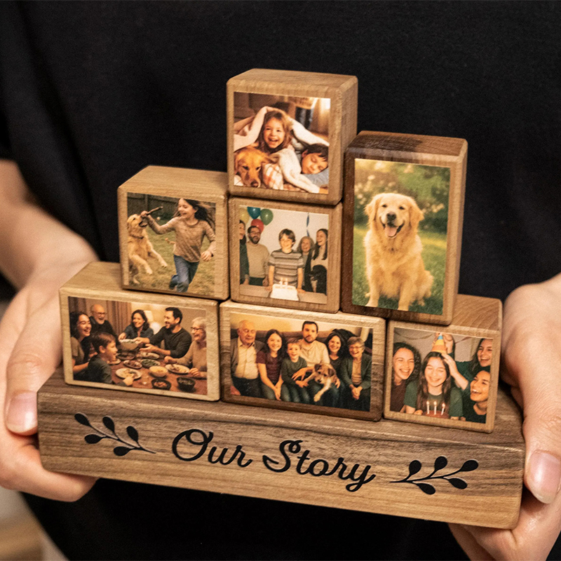 Personalized Family Wooden Photo Blocks Collage Stackable Wood Photo Block Set Create Your Family Memory Pyramid