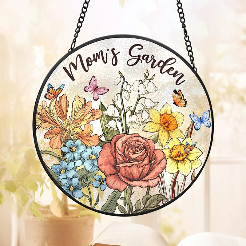 Personalized Stained Glass Style Family Birth Flower Suncatcher Sentimental Mother's Day Gift