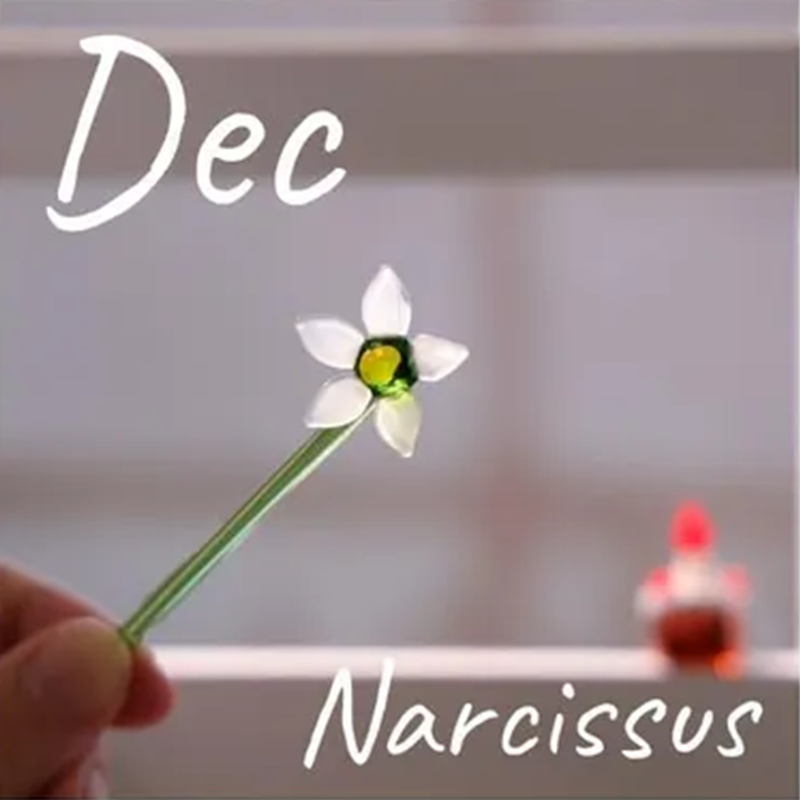 Hand Blown Glass Flower Bouquet with Birth Month Heart & Birthstone – Topper Mother's Day Gift for Her