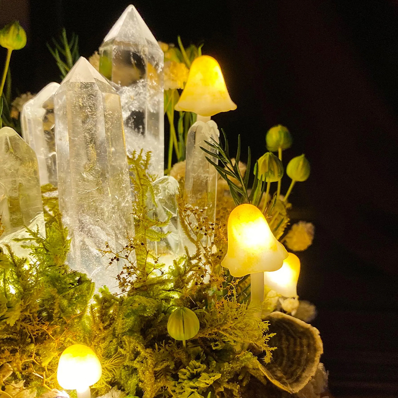 Personalized Glowing Crystal Mushroom Terrarium Lamp Healing Energy Decor for Spiritual Seekers Calming Nightlight for Meditation & Wellness Lovers