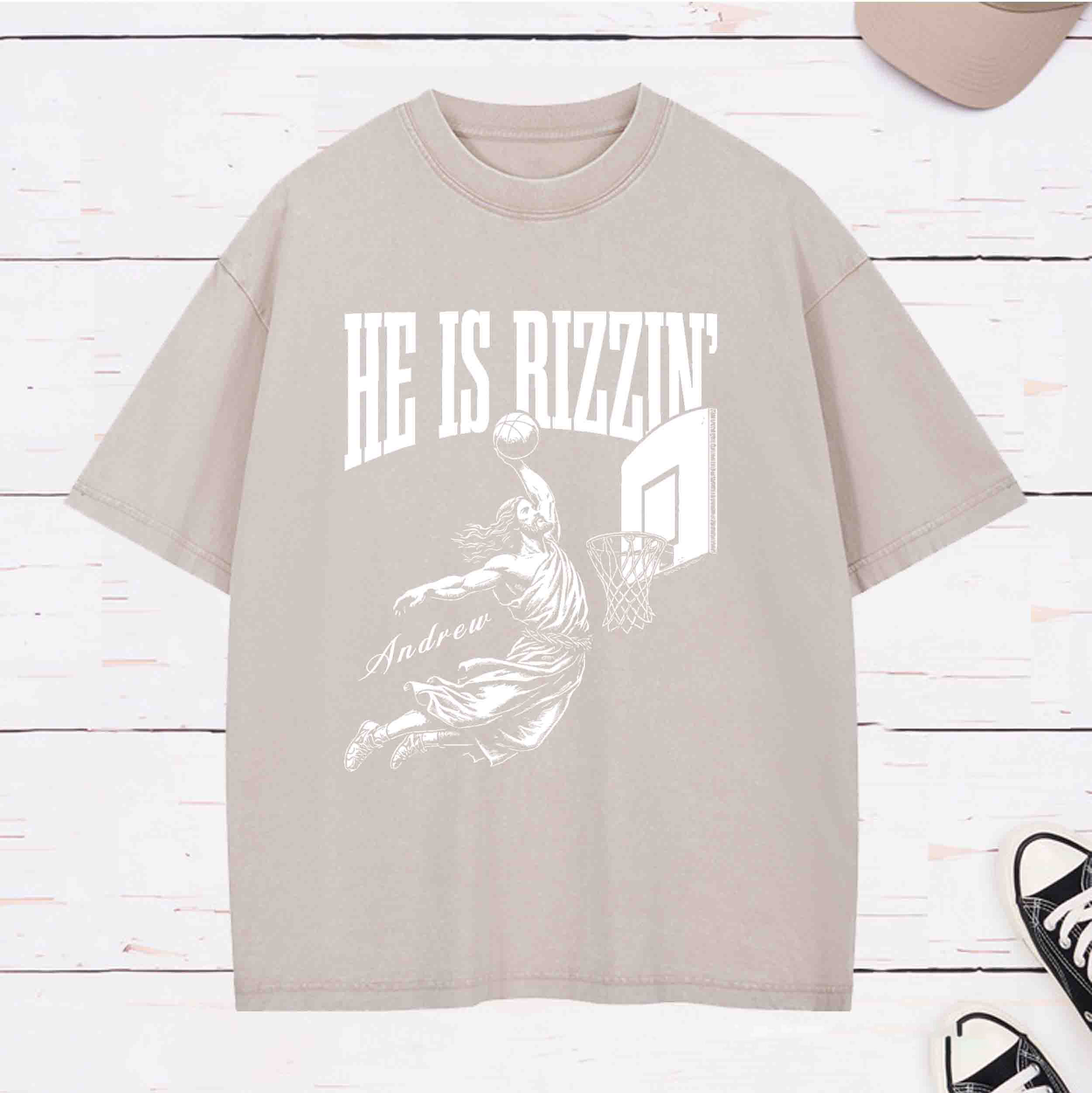 Personalized Character He is Rizzin Washed T-Shirt with Name Birthday Easter Gift for Christian