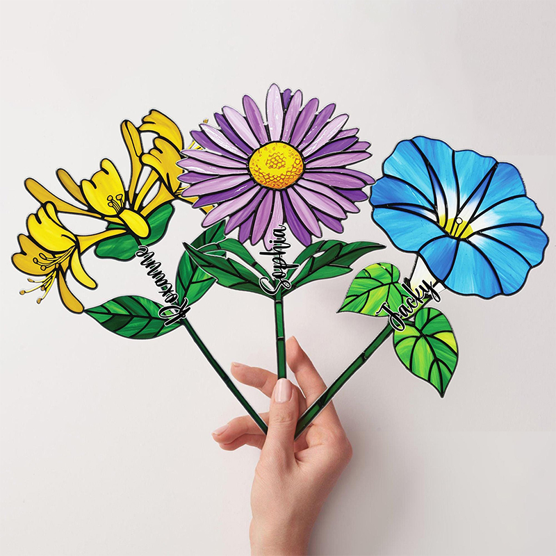 Personalized Acrylic Everlasting Birth Flower Mother’s Day Gift Birth Flower Gift Set for Mother-in-Law Floral Garden Decor Flower Plant