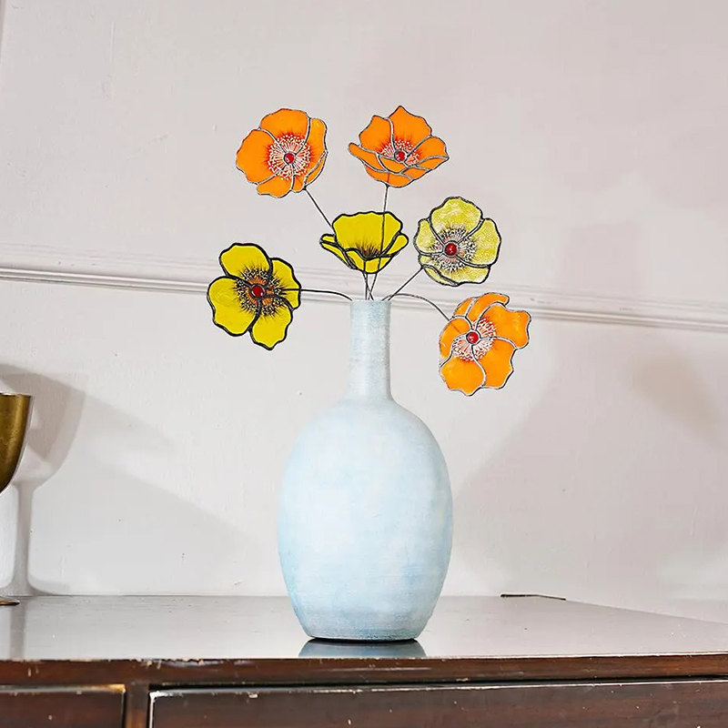 Personalized Stained Glass Poppy Bouquet  Custom Floral Art for Home Decor & Gift Giving for Flower Enthusiasts