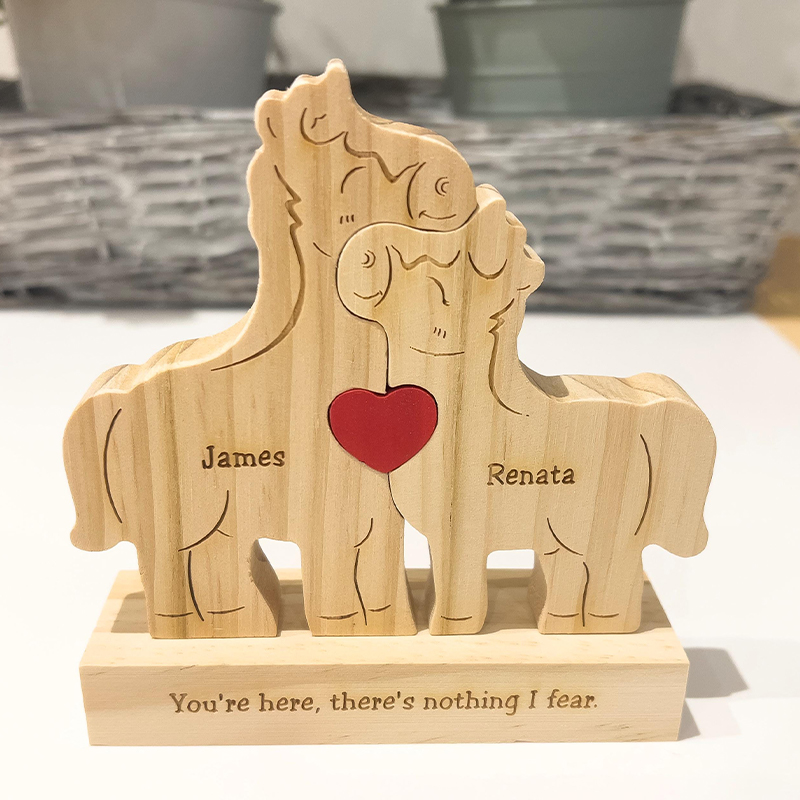 Personalized Wooden Horse Family Puzzle Custom Name Keepsake for Horse Enthusiasts & Families