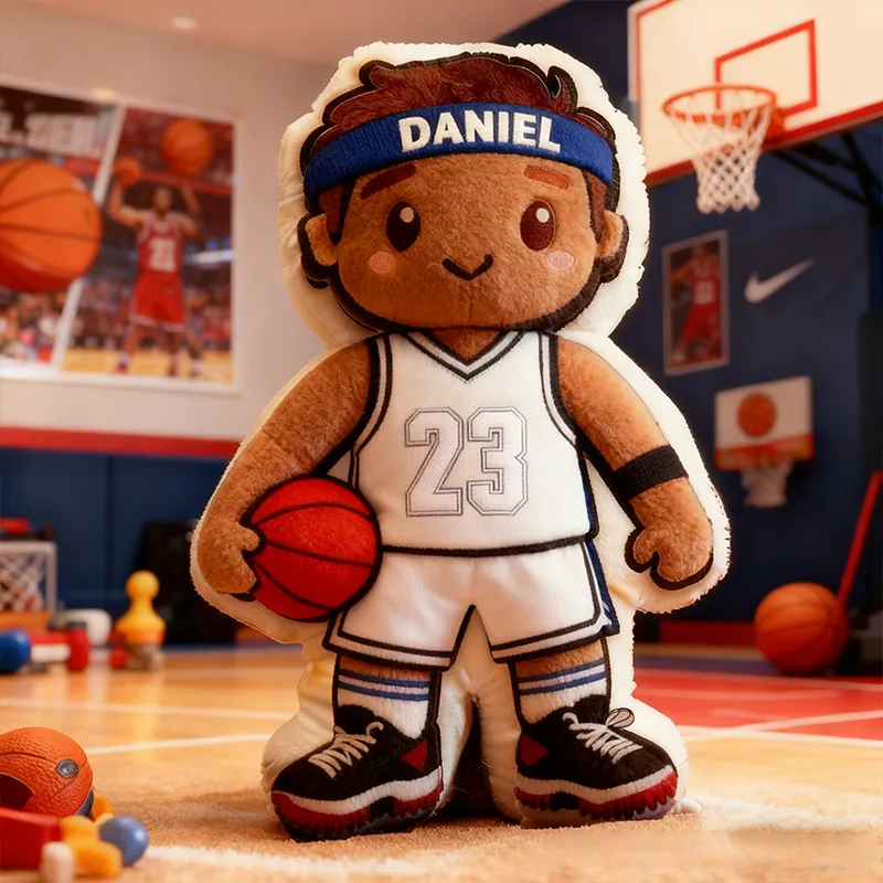 Personalized Adorable Yellow and Blue Basketball Player Pillow with Custom Name and Jersey Number A Slam Dunk Gift for Fans