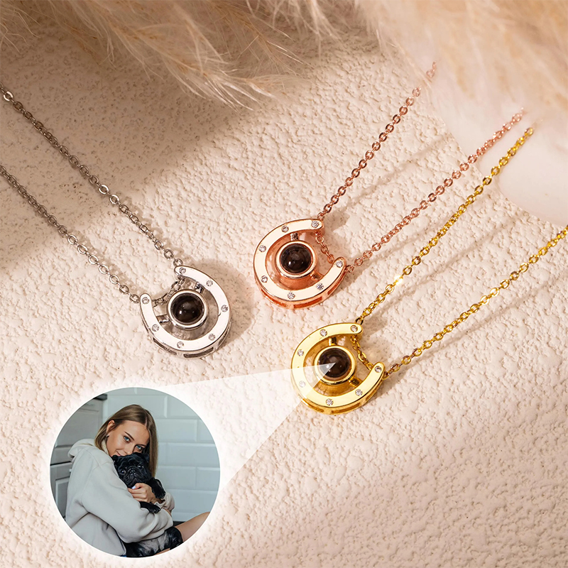 Personalized Horseshoe Projection Photo Pendant Custom Photo Projection Necklace Horse Lover Gift Horse Necklace Romantic Keepsake 