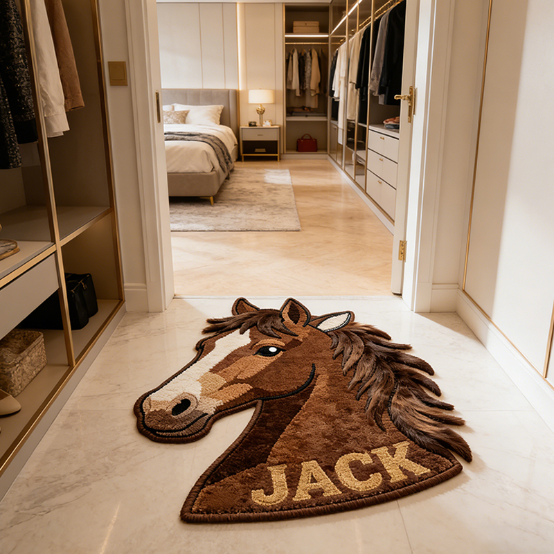 Personalized Horse Head Rug with Custom Name Gift for Equestrian Lovers