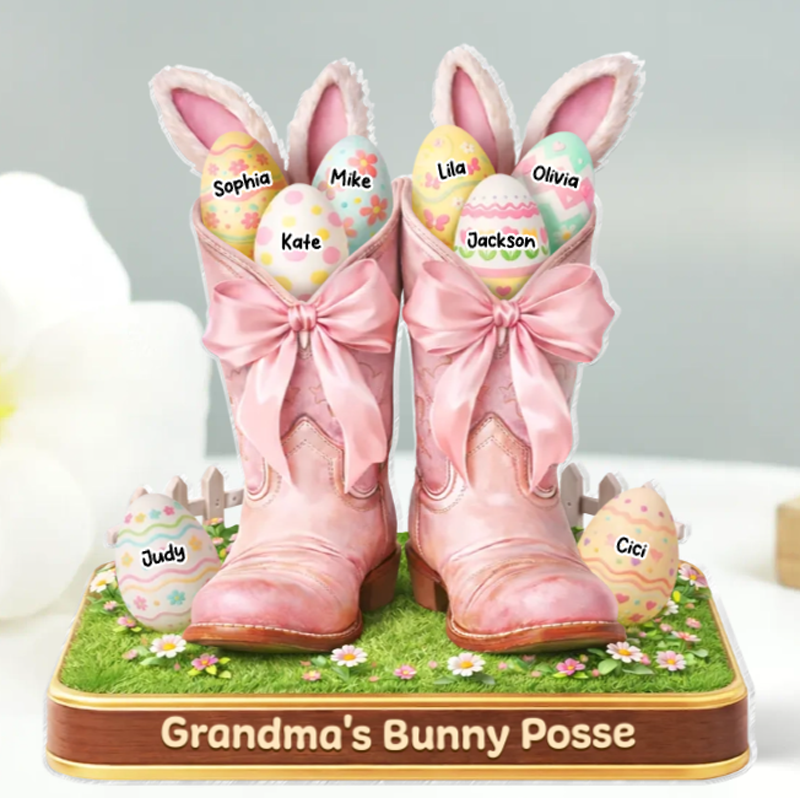 Personalized Shaped Acrylic Block Plaque Grandma's Bunny Posse Easter Boots Shelf Decor Unique Gift for Grandma