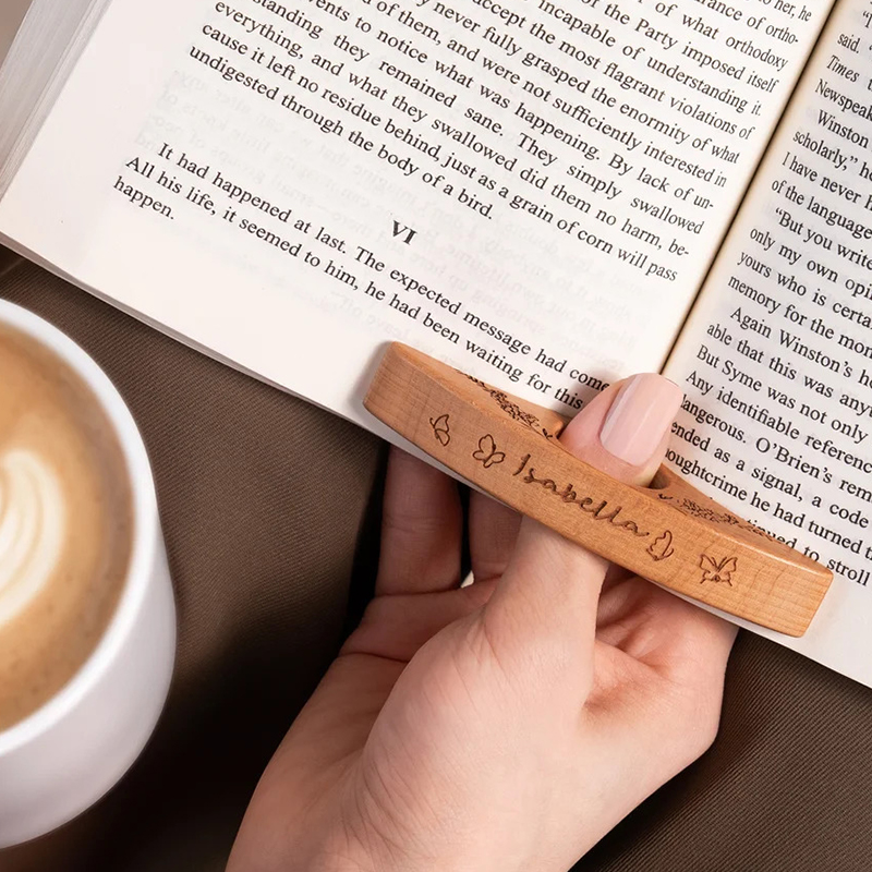 Personalized Birth Flower Wooden Thumb Book Page Holder with Engraved Name Book Accessories Birthday Gift for Book Lovers Bookworms