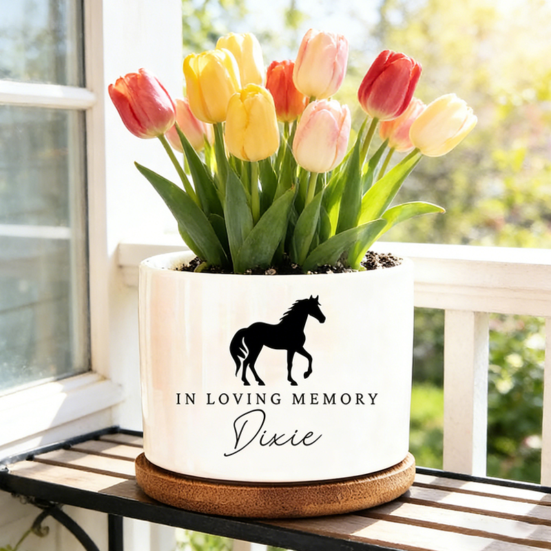 Personalized Equestrian Memorial Plant Pot Custom Memorial Pot for Equestrian Pet Loss