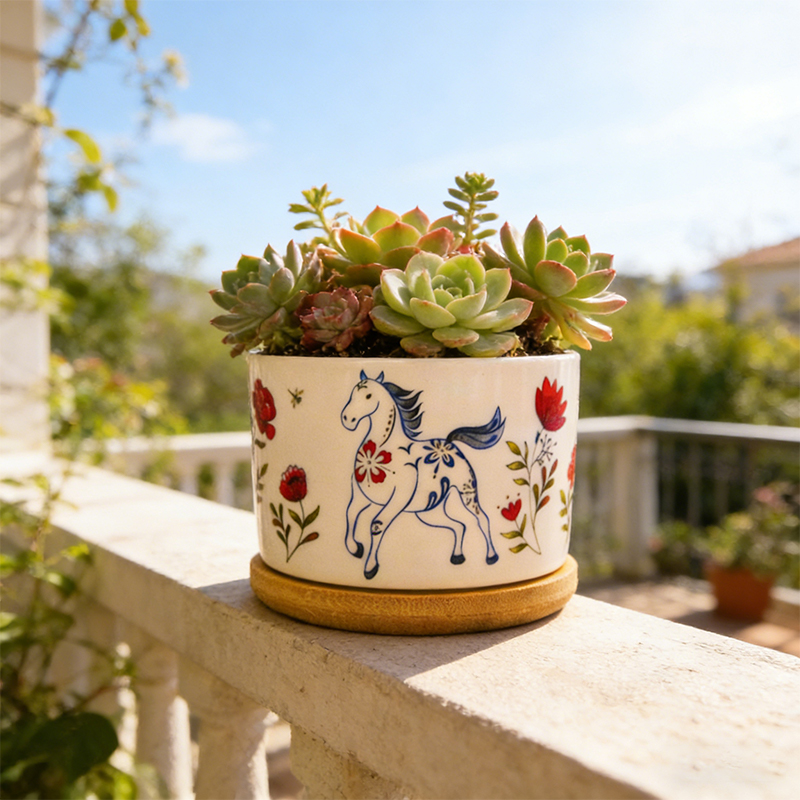 Personalized Hand Painted Style Planter Floral Horse Design Gift for Horse Lover Housewarming Gift Home Decor Birthday Gift 