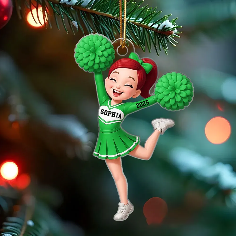 Personalized Acrylic Cheerleader Christmas Ornament with Custom Name, Year, and Colors