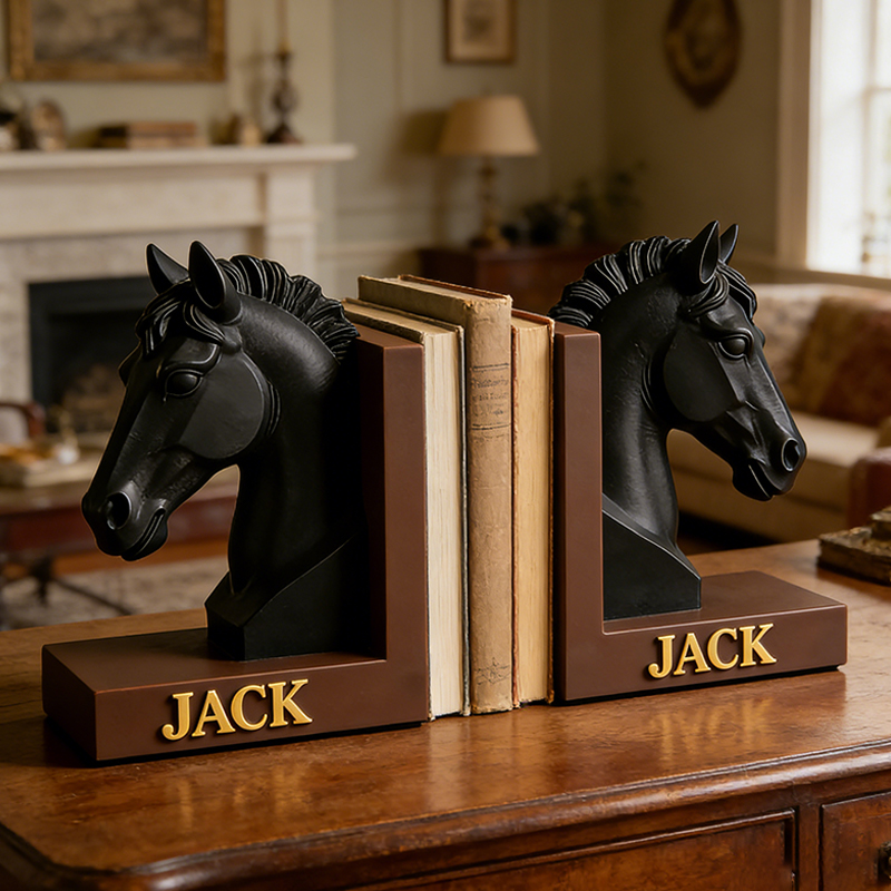 Personalized Horse Head Bookends Custom Name Equestrian Book Holder for Horse Lovers