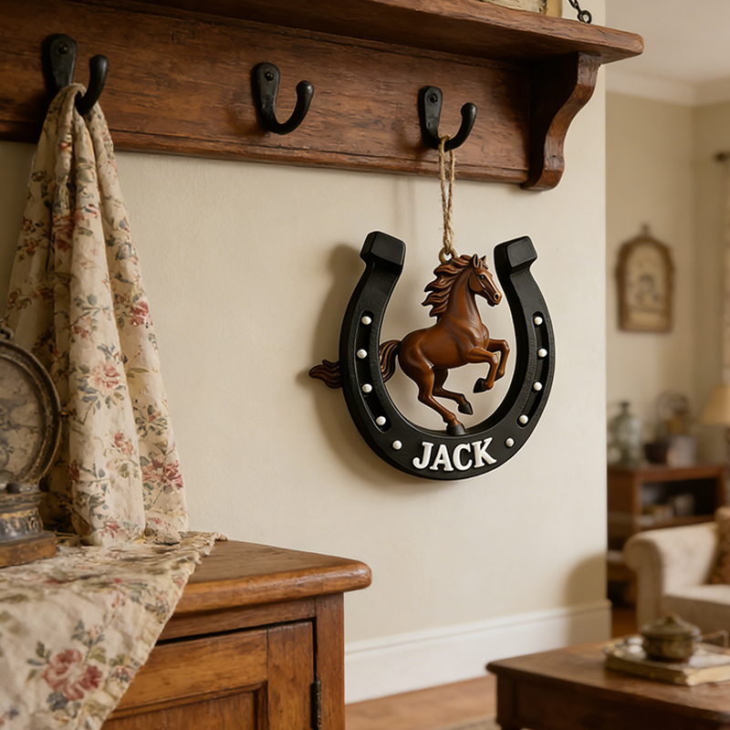 Personalized 3D Printed Horseshoe Good Luck Charm Ornament with Custom Name for Car or Home