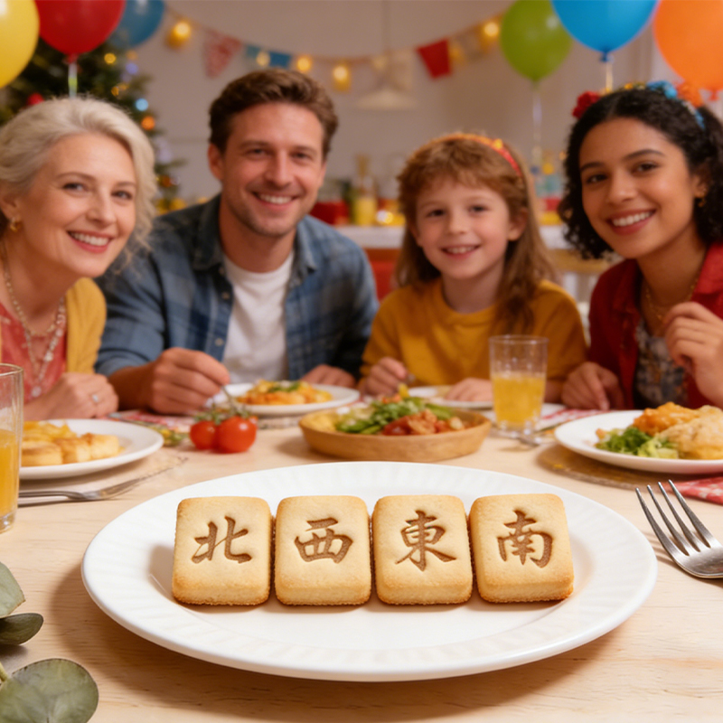 Personalized Mahjong Style Cookie Cutter Custom North South East West Embossed Biscuit Mold for Mahjong Enthusiasts