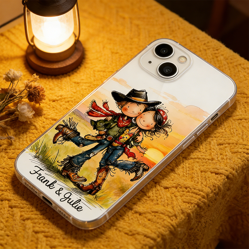 Personalized Western Couple Cowgirl and Cow Boy Phone Case Couple Gift Custom Western Couple Gift with Names Valentine's Day Gift