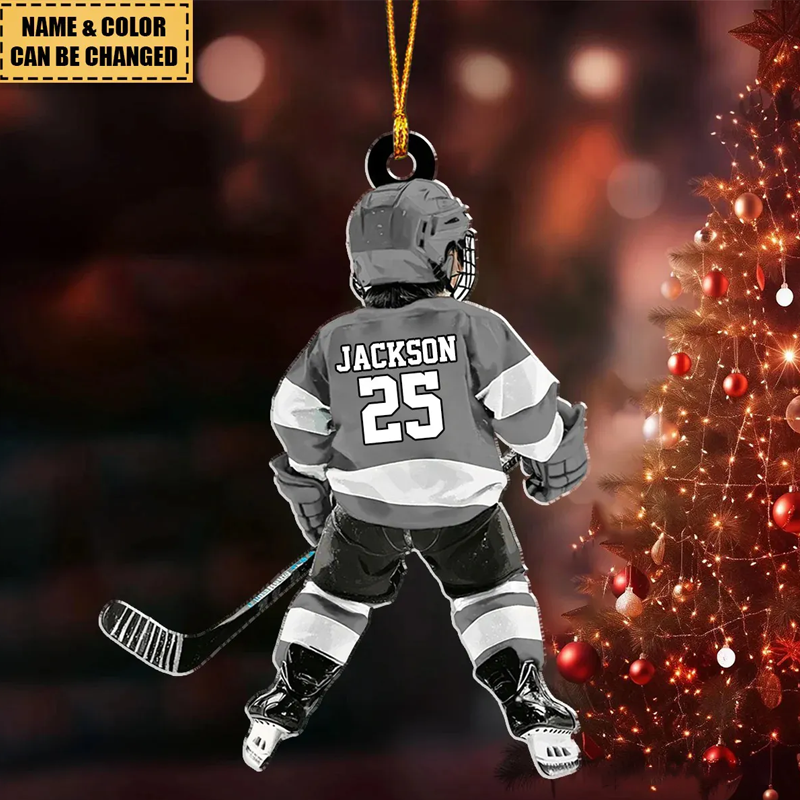 Personalized Kid Hockey Acrylic Player Christmas Ornament, Gift For Hockey Lover