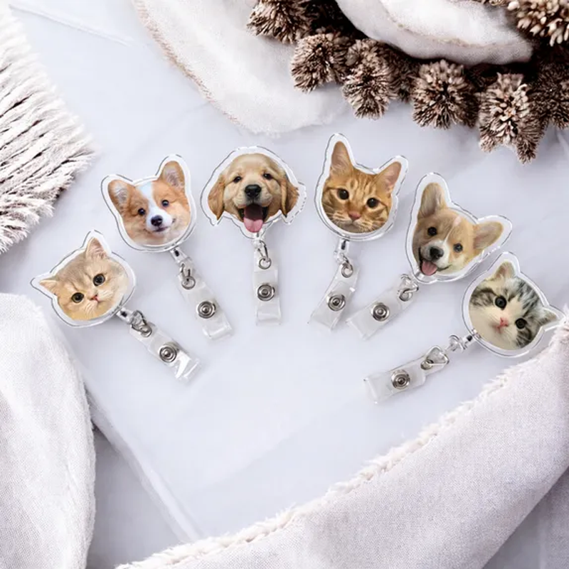 Personalized Pet Lovers Dog Badge Reel Custom Pet Portrait Photo Badge Reel Nurse Badge Reel Retractable Badge Holder Custom Photo Badge Reel 