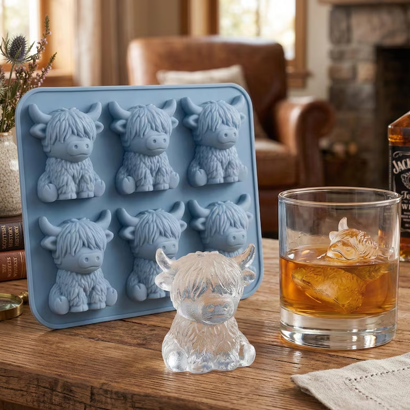 Adorable Highland Cow Silicone Ice Cube Tray Cute 6 Cavity Highland Coo Mold for Whiskey Soap Crafts Perfect Gift for Cow Lovers