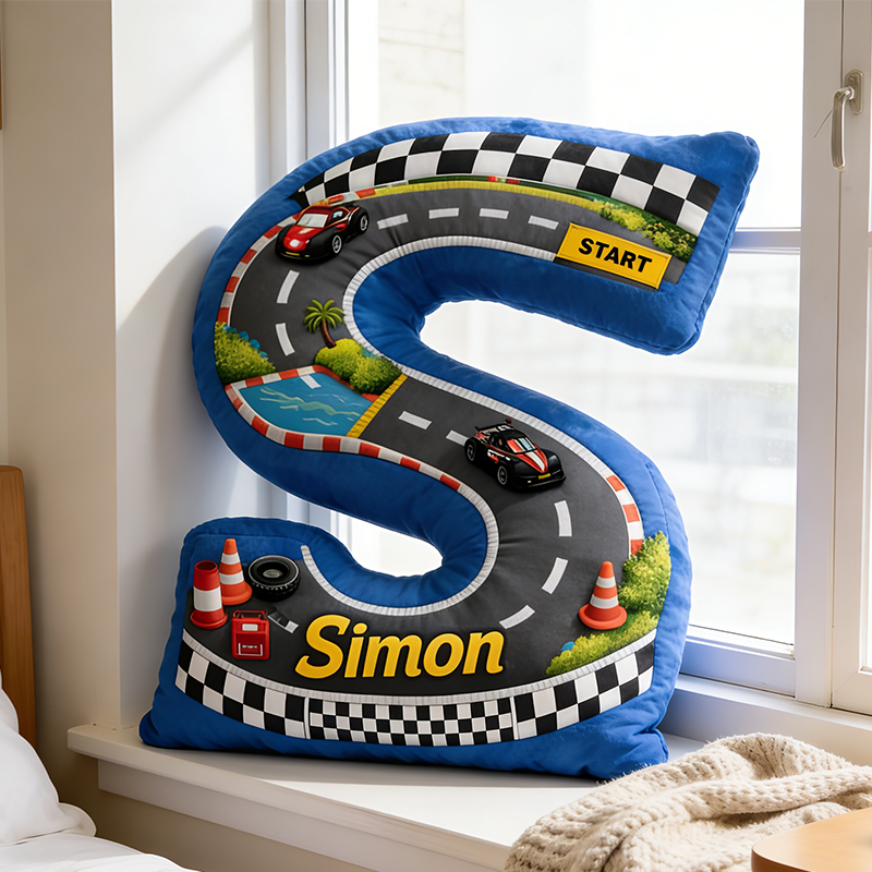 Personalized Letter Racing Pillow with Custom Name Gift for Racing Fans 