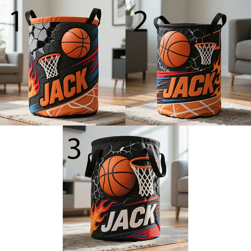 Personalized Basketball Storage Basket with Custom Name and Hoop Design for Sports Enthusiasts