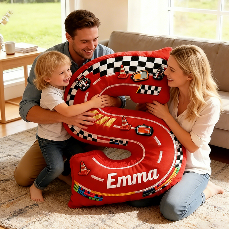Personalized Red Racing Letter Pillow Custom Name Race Track Cushion for Boys and Girls