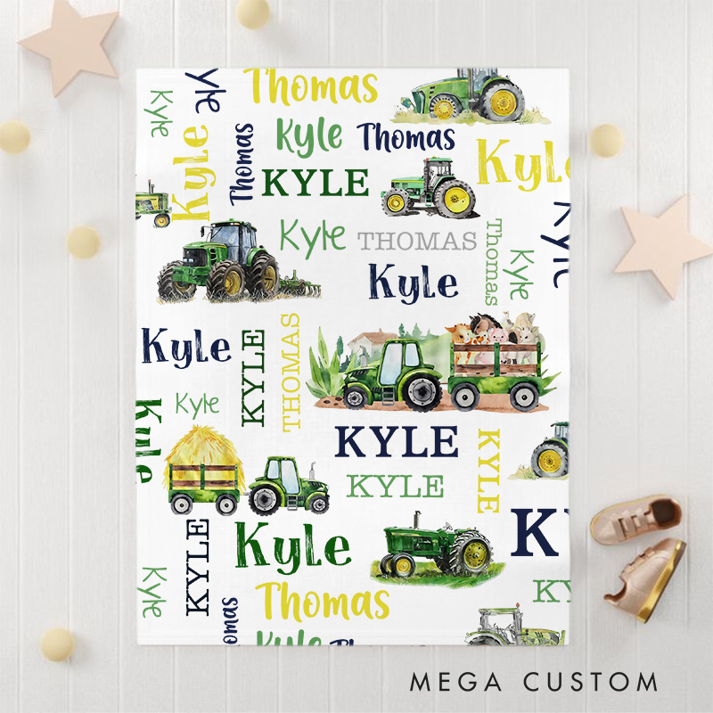 Personalized Tractor Baby Blanket Unisex Newborn Baby Gift Nursery Gift