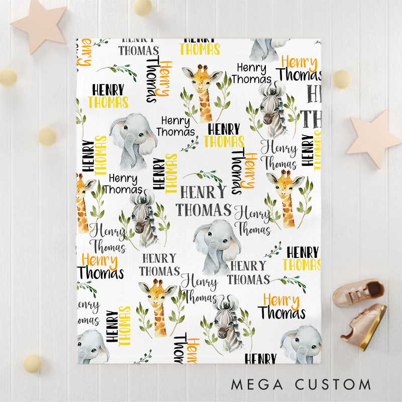 Personalized Name Collage Baby Blanket Showcasing Repeated Names With Playful Fonts And Patterns Baby Blanket
