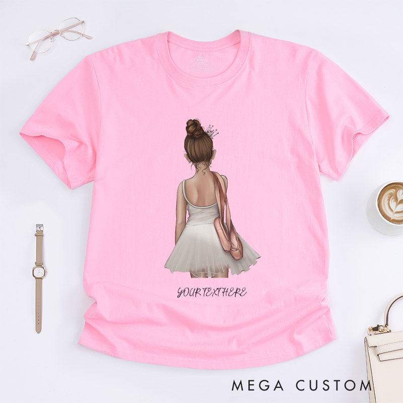 Personalized Ballerina Girl T-Shirt Custom Name Ballet Dancer Gift For Daughter Little Princess Birthday Present Unique Dance Recital Outfit
