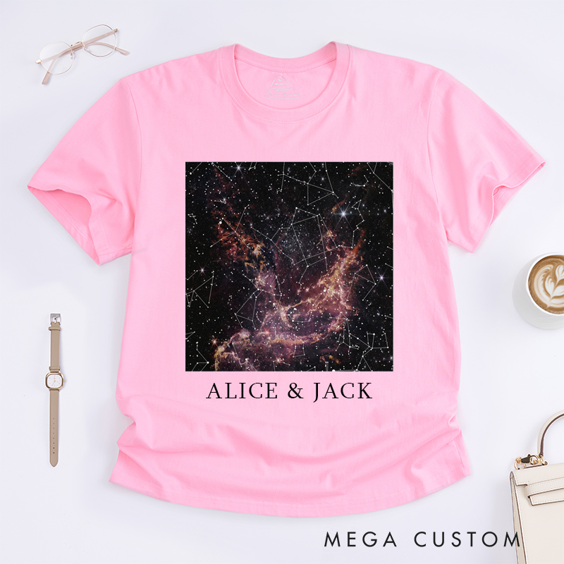 Personalized Star Map Magic T-Shirt Custom Name Night Sky Gift for Him Her Unique Graphic Birthday Present 