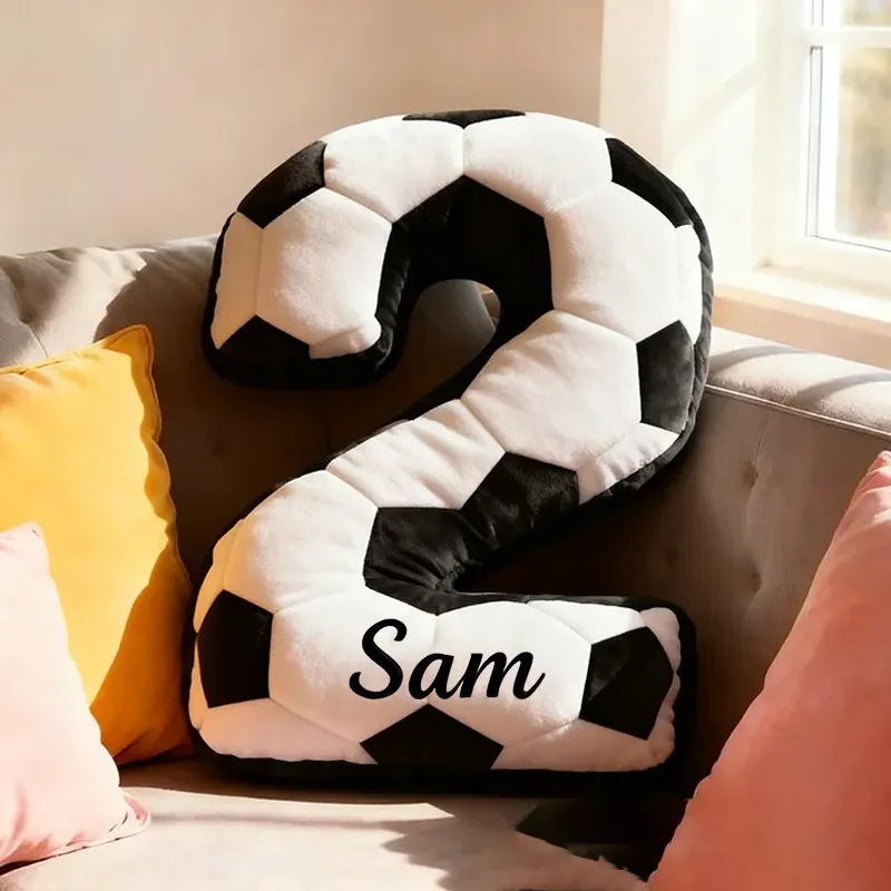 Personalized Soccer Ball Number Pillow with Custom Name Design